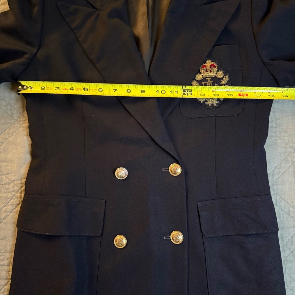 Vintage Lauren Ralph Lauren Navy Wool Blazer Crest Logo Designer Crown 4 *READ* - Picture 2 of 16